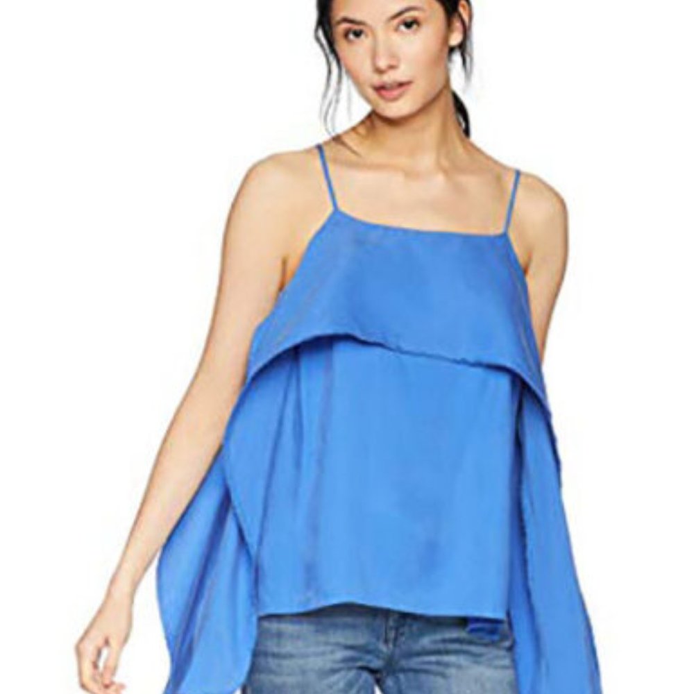Halston Heritage Cold Shoulder Flutter Sleeve Top XS NWT 325.00 Blue